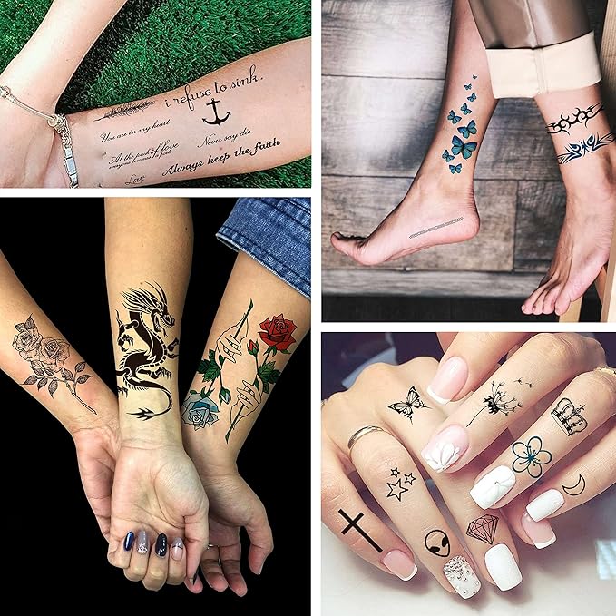 COKTAK 64 Sheets Variety Tiny Waterproof Temporary Tattoos For Men Women, Moon Star Butterfly Birds Planets Fake Tattoos For Kids Adults, Arm Neck Face Letters Temp Tattoo Temporary Tatoos Sticker Set