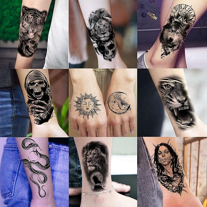 COKTAK 59 Sheets Sexy 3D Rose Flower Temporary Tattoos For Women Girls Arm Neck, Snake Floral Sunflower Leaf Peony Fake Tattoo Sticker Adult, Black Realistic Temp Tatoos Moon Dandelion Butterfly Thigh