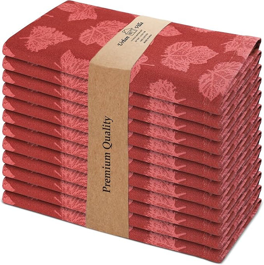 Urban Villa Cloth Napkins Harvest Leaves Dinner Napkins Set of 12 20X20 100% Cotton Absorbent Washable Durable Reusable Cloth Napkins Ideal for Farmhouse Party Thanksgiving Harvest Fall Dinner Napkins
