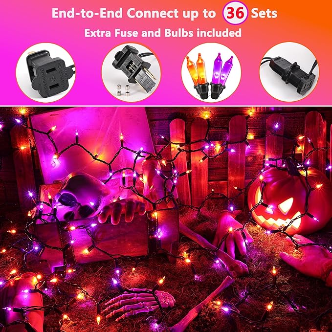 Joomer Orange Purple Halloween String Lights, 19.5FT 100 LED Mini String Lights, Connectable Indoor Outdoor String Light for Patio, Home, Party, Garden, Yard, Halloween Decor