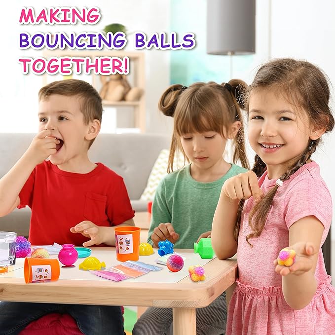 Party Favors Bouncy Ball Kit for Kids, FunKidz Make Colorful Magic Bouncing Ball Individual Pack 12 Bottles Making Bouncy Balls Activities Kits for Boys and Girls Ages 6+