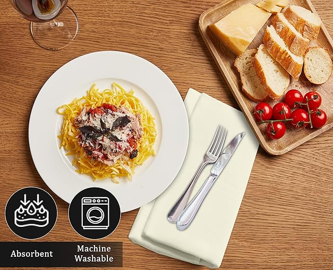 Ruvanti Cloth Napkins Set of 4, 18x18 Inches Napkins Cloth Washable, Soft, Durable, Absorbent, Cotton Blend. Table Dinner Napkins Cloth for Hotel, Lunch, Restaurant, Wedding Parties - Ivory