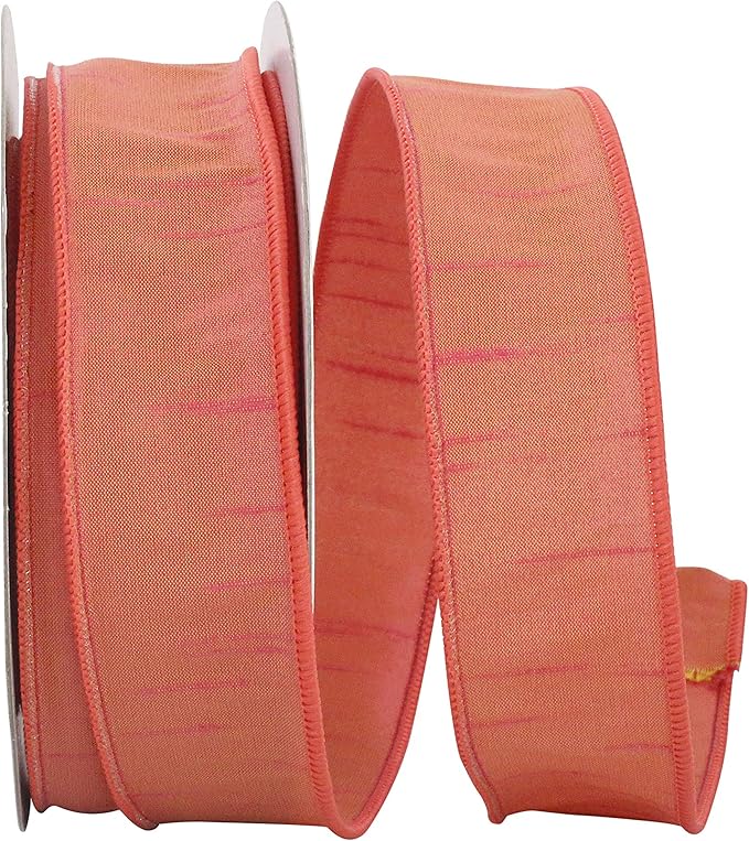 Reliant Ribbon 92975W-907-09H Dupioni Supreme Wired Edge Ribbon, 1-1/2 Inch X 20 Yards, Coral