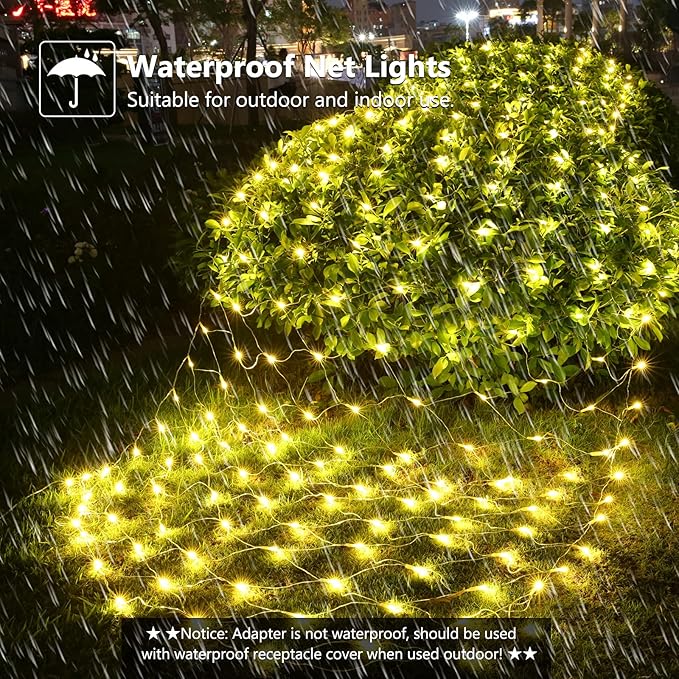 11.5ft x 5ft Christmas Net Lights Outdoor, 360 LED Net Lights with 8 Modes, Connectable, Timer, Waterproof Low Voltage Bush Mesh Fairy String Light for Yard Bush Christmas Indoor Decor (Warm White)