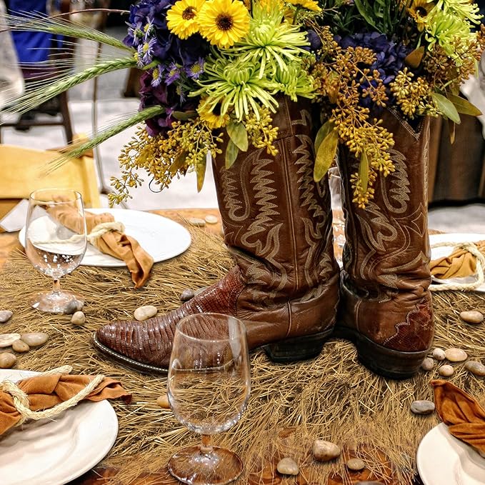 XLX TURF Fake Thatch Straw Table Runner 13 X 108 Inch - Yellow Hay Grass Table Centerpiece Western Party Decor Halloween Nativity Tiki Mexican Jungle Birthday Event, Home DIY Crafts