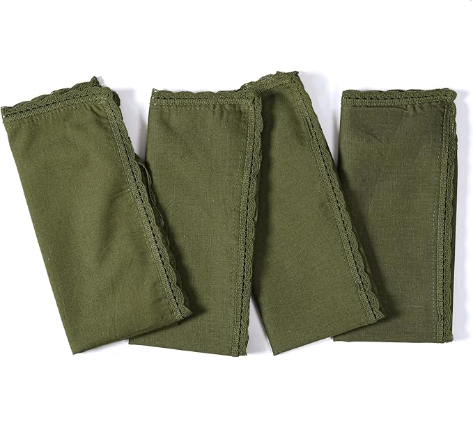 Ramanta Home Linen Flax Cloth Napkins Set of 12| 18x18 Inch | Premium Cotton Linen Flax Lace Soft & Durable | Washable Ideal for Everyday Use Parties Thanksgiving Christmas Halloween Olive Green