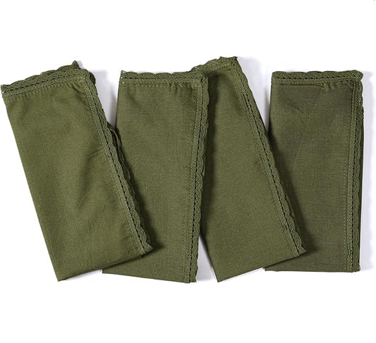 Ramanta Home Linen Flax Cloth Napkins Set of 4 |18x18 Inch | Premium Cotton Linen Flax Lace Soft & Durable | Washable Ideal for Everyday Use Parties Thanksgiving Christmas Halloween Olive Green