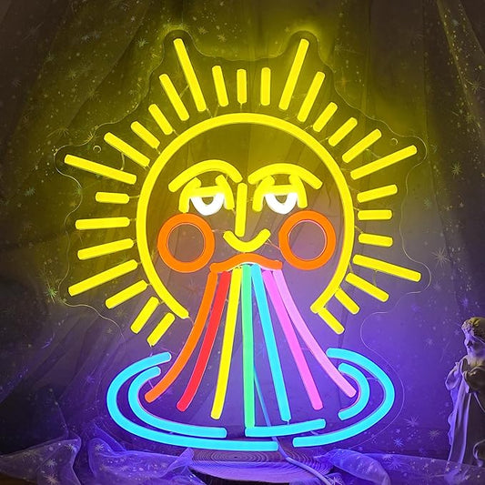 Sun Rainbow Neon Sign for Wall Decor Sun Neon Light Sunrise Light Up Sign Rainbow Led Neon Light for Bedroom Gallery Pub Party Club (14.56 * 12.59 In)
