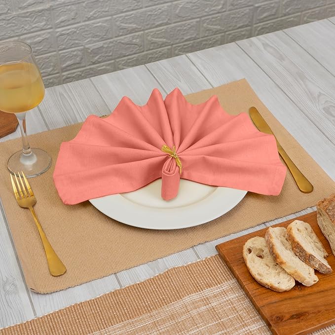 Blue Needles Solid Cloth Napkins Set of 6 Salmon 100% Cotton Dinner Napkins 18x18 inches - Soft, Reusable, Absorbent & Washable Fall Thanksgiving Linen, Ideal for Events, Parties & Everyday Use