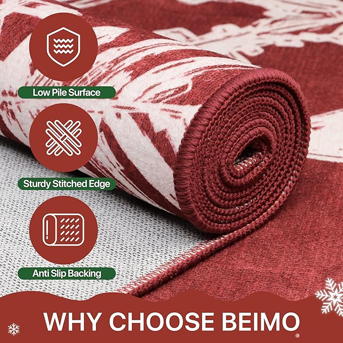 Christmas Area Rug 8x10 for Living Room, Washable Rug for Bedroom, Christmas Home Decor, Holiday Print Carpet, Low Pile Non Slip Mat with Rubber Backing, Snowflake