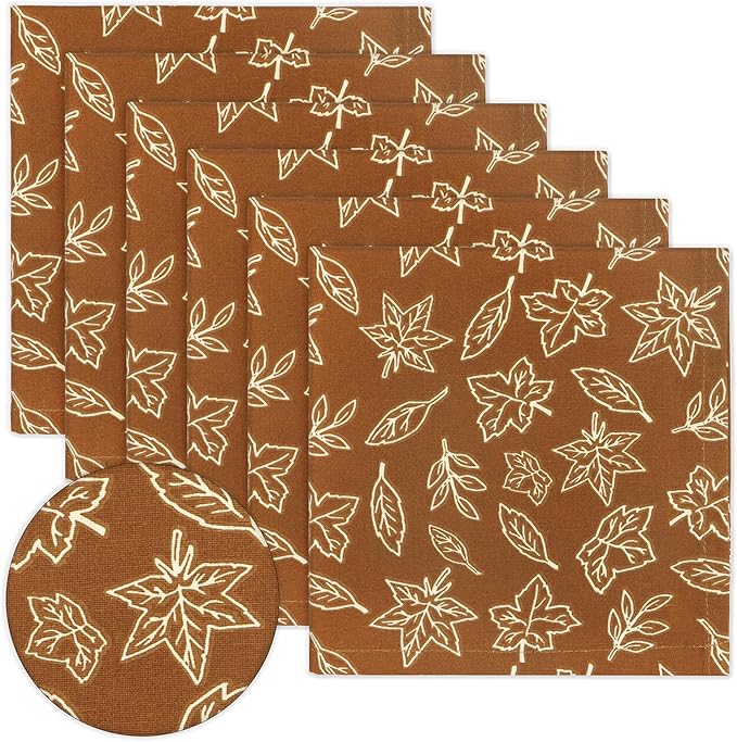 PurpleEssences Fall Harvest Thanksgiving Napkins 18x18 Inch,Set of 6-100% Cotton Autumn Leaves Print - Reusable, Washable Dinner Napkins for Home, Kitchen & Parties - Jora