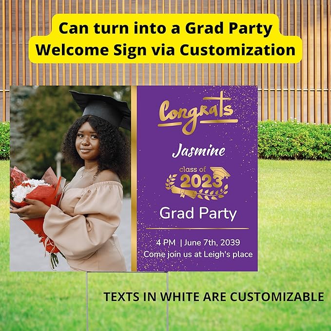 2025 Graduation Yard Signs Personalized, Custom Graduation Yard Sign with Graduate's Photo Print, Custom Text, and multi Color Options, Ready to Use Lawn Signs Graduation, 24" W x 18" H, Single or Double Sided Printing