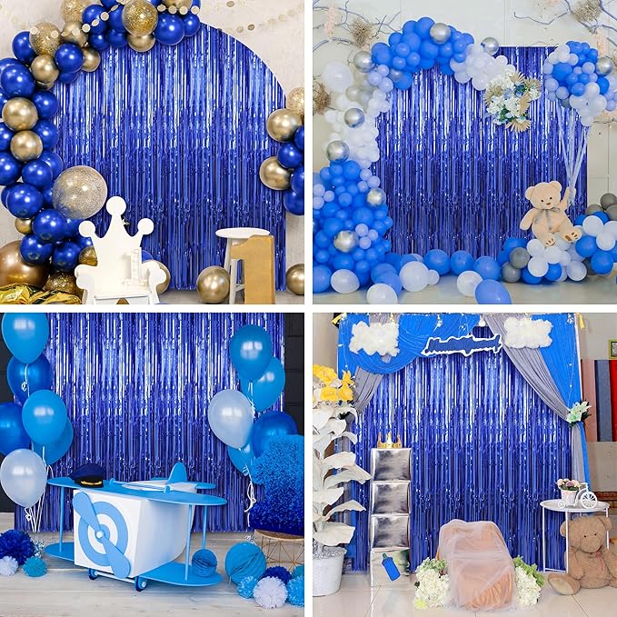 Crosize 5 Pack 3.3 x 9.9 ft Dark Blue Foil Fringe Curtains Party Decorations, Dark Blue Tinsel Curtain Backdrop for Parties, Door Streamers, Glitter Streamer Backdrop for Birthday Decoration