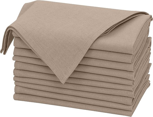 Ruvanti Linen Napkins Set of 12, 18x18 Cloth Napkins, Cotton Linen Blend Napkins Cloth Washable, Soft, Reusable Dinner Napkins for Wedding, Parties, Christmas, Thanksgiving, Everyday Use- Light Taupe