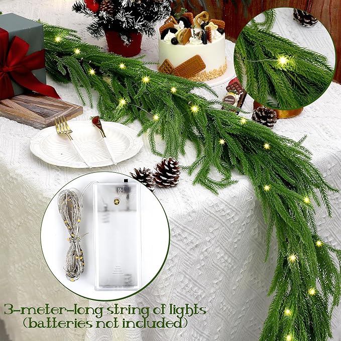 Fovths 1 Pack 6 Feet Christmas Norfolk Garlands Set Green Artificial Winter Pine Garlands Light String Faux Greenery Garland Pine Garland for Xmas Holiday Home Indoor Decor, Green