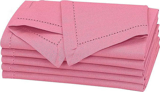 Ruvanti Premium Linen Napkins Set of 4-20x20 Inch, Classic Hemstitch, Mitered Corner Cloth Napkins ‎‎- Soft, Elegant Dinner Napkins Cloth Washable for Weddings, Parties, Everyday Use - Pink