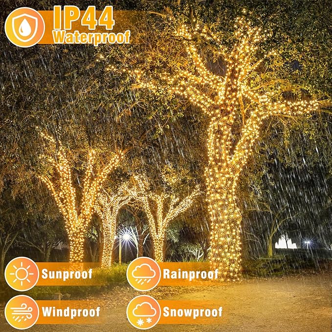 66FT 200 LED Christmas Lights Outdoor, Plug in Christmas String Lights Indoor, Waterproof & 8 Modes & Timer Function, Connectable Fairy Twinkle Light for Bedroom Wedding Garden Decor, Warm White