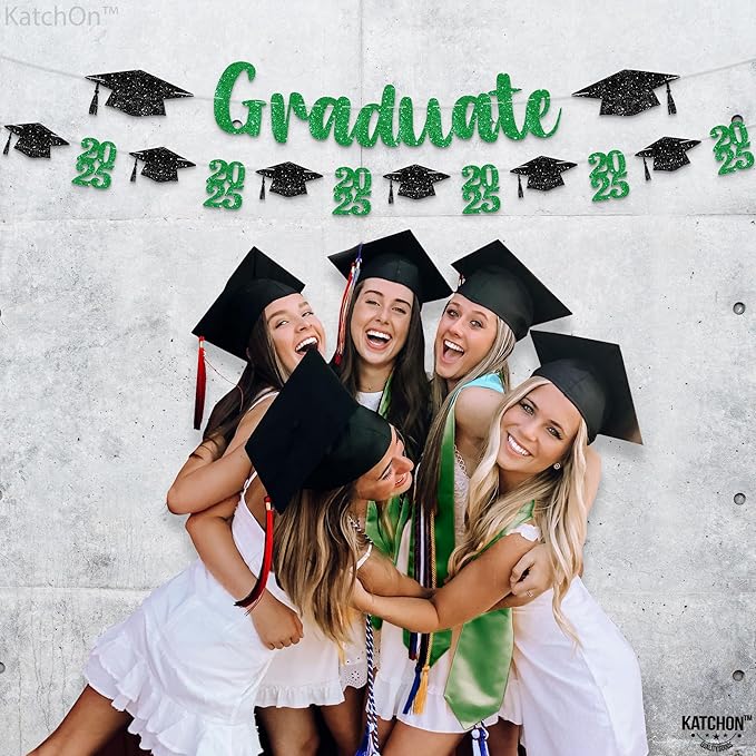 KatchOn, Glitter, Green and Black Graduation Banner - 10 Feet | Congrats Grad Banner for Grad Cap Decorations | Green Graduation Decorations 2025 | Congratulations Decorations | Class of 2025 Decorations