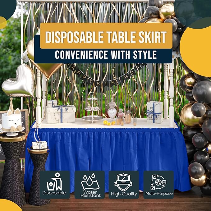 Exquisite Ruffle Table Skirt Dark Blue 6 Pack 14 Ft Long Table Skirts for Rectangle Tables 6ft Plus or Round Tables Skirts with Adhesive Strip for Gender Reveal Decor & Happy Birthday Parties