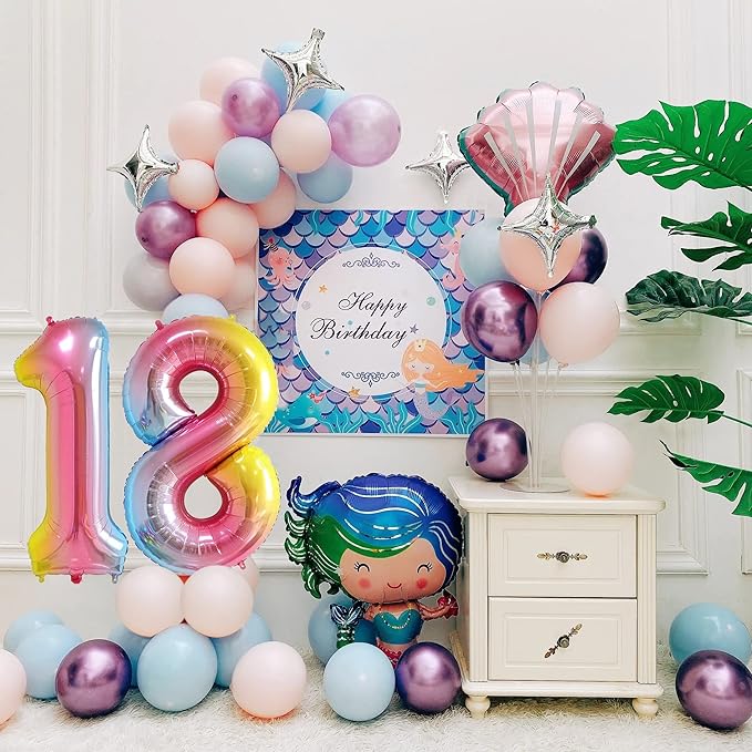 Smlpuame 40 Inch Number Balloons 0-9 Rainbow Gradient Large Number 18 Balloons, Digital Balloons for Birthday Party Celebration Decorations, Helium Foil Number Balloons for Wedding Anniversary
