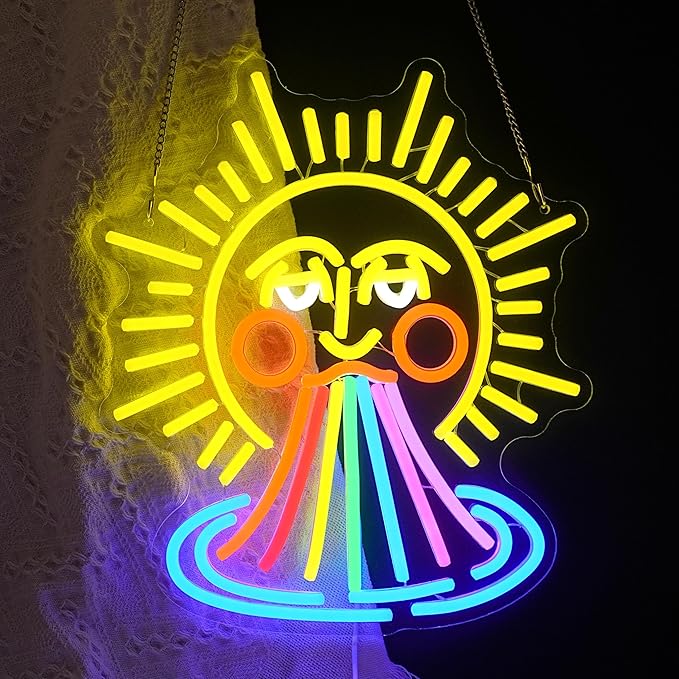 Sun Rainbow Neon Sign for Wall Decor Sun Neon Light Sunrise Light Up Sign Rainbow Led Neon Light for Bedroom Gallery Pub Party Club (14.56 * 12.59 In)