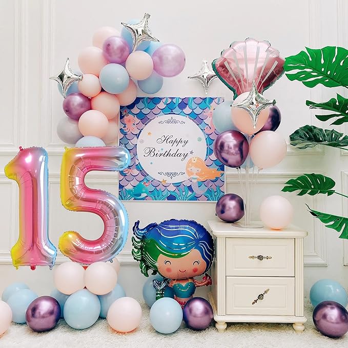 Smlpuame 40 Inch Number Balloons 0-9 Rainbow Gradient Large Number 15 Balloons, Digital Balloons for Birthday Party Celebration Decorations, Helium Foil Number Balloons for Wedding Anniversary