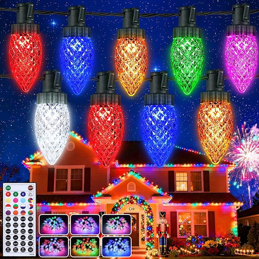 Joomer Christmas String Lights, 129FT 198 LED C9 Color Changing RGB Xmas Tree Lights Remote Control Outdoor Waterproof for Christmas Decor (Non-Connectable)