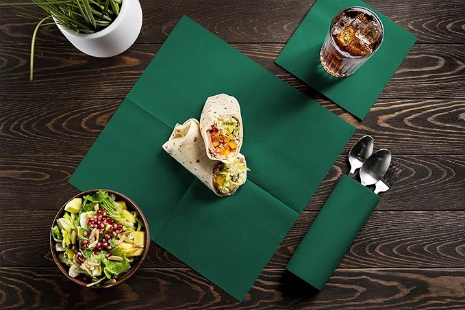 Linen-Feel Colored Paper Napkins - Decortive Cloth-Like GREEN Luncheon Napkins - Soft And Absorbent. For Christmas, Kitchen, Party, Wedding, Dinner Or Any Occasion. (Pack of 50)
