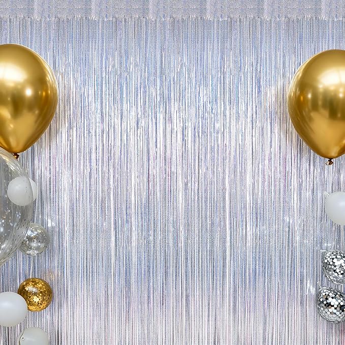 8 Pack Fringe Backdrop, 3.28 FT x 7.05 FT Glitter Silver Fringe Tinsel, Metallic Foil Curtains Disco Photo Backdrop Foil Streamer, Silver Party Decorations Disco Decor Engagement Party Supplies