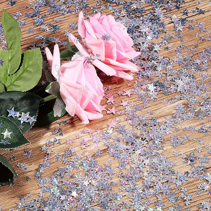 Hestya 60g Star Confetti Glitter Table Confetti Metallic Foil Stars for Christmas Party Wedding Festival Decorations(Glitter Silver,10mm and 6mm)