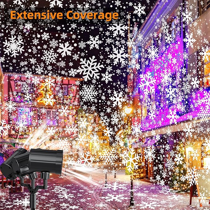 Christmas Projector Lights Outdoor, GUSODOR Upgraded Snowflake Projector IP65 Waterproof LED Snow Projection Lights for Indoor Outdoor Christmas Decoration, Holiday, Yard Decor-Three-Head A