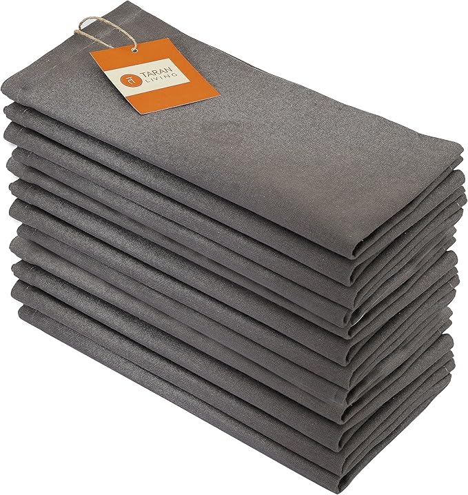 TARAN LIVING Grey Cotton Napkin Ultra Soft Durable Washable Mitered Corners Dinner Napkins Set Reusable Best for Easter Gifting - Set of 12 18x18 Inch - Grey