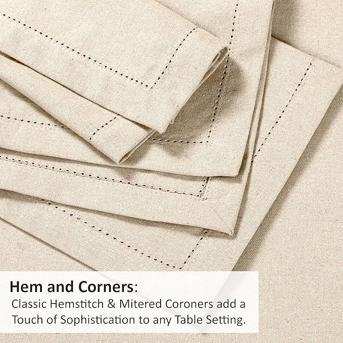 Ruvanti Premium Linen Napkins Set of 6-20x20 Inch, Classic Hemstitch, Mitered Corner Cloth Napkins ‎- Soft, Elegant Dinner Napkins Cloth Washable for Weddings, Parties, Everyday Use - Natural