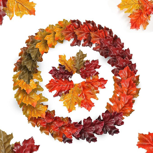 500PCS Artificial Autumn Oak Fall Leaves Cloth Assorted Mixed Autumn Maple Leaf Art Scrapbooking Decor for Thanksgiving Wedding Party Events Indoor Outdoor Wreath Decoration (5 Colors and 2 Sizes)