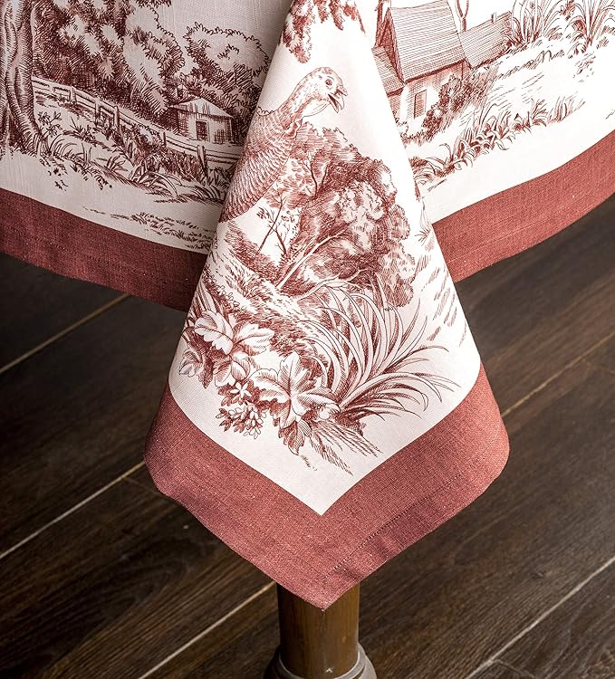 Maison d' Hermine Table Cloth Rectangle Table 100% Cotton 70 x 120 Inches Fall Tablecloth Reusable Everyday Use for Thanksgiving Christmas Decorations Dining Farmhouse Party (Holy Jouy - Brown)