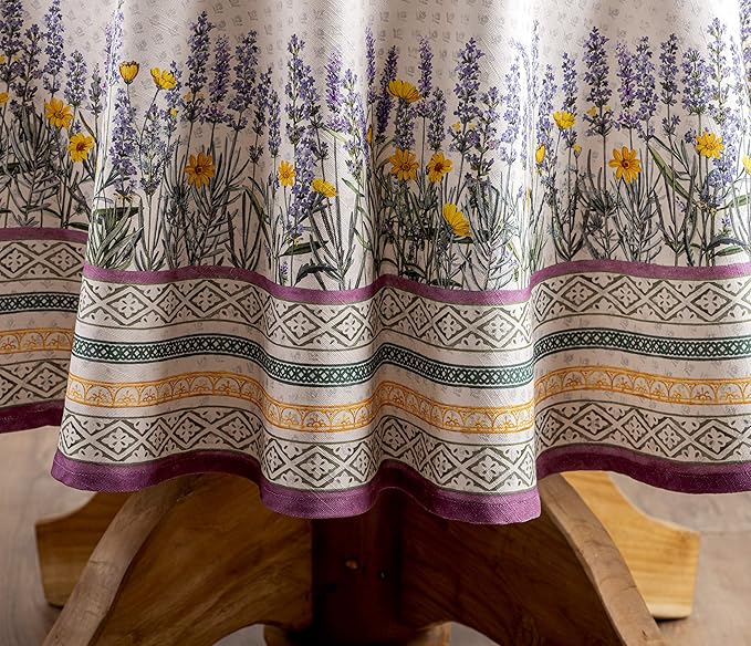 Maison d' Hermine Table Cloth Round Table 100% Cotton 69 Inches Tablecloth Reusable Decorative Everyday Use for Dining Room, Farmhouse, Home, Party, Festive & Wedding Spring Summer - Fanny Lavender