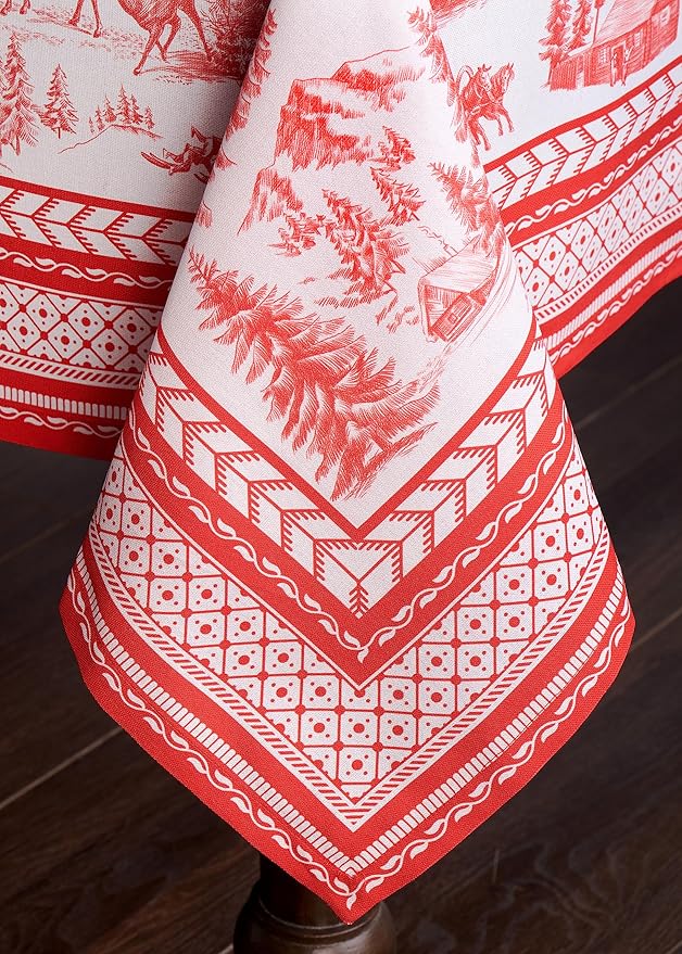 Maison d' Hermine Table Cloth Rectangle Table 100% Cotton 54 x 72 Inches Fall Tablecloth Reusable Everyday Use for Thanksgiving Christmas Decorations Dining Farmhouse Party (Winter Jouy)
