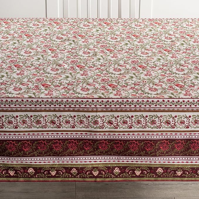 Maison d' Hermine Table Cloth Rectangle Table 100% Cotton 70 x 140 Inches Fall Tablecloth Reusable Everyday Use for Thanksgiving Christmas Decorations Dining Farmhouse Party (Reveillon Au Jardin)