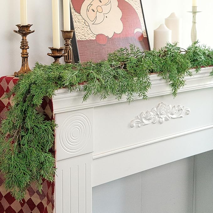 6 Ft Christmas Norfolk Pine Garland, Dense Pines Realistic Touch Garland Ornaments, Greenery Artificial Pine Cypress Garlands for Christmas Holiday Mantle Fireplace Table Home Decor