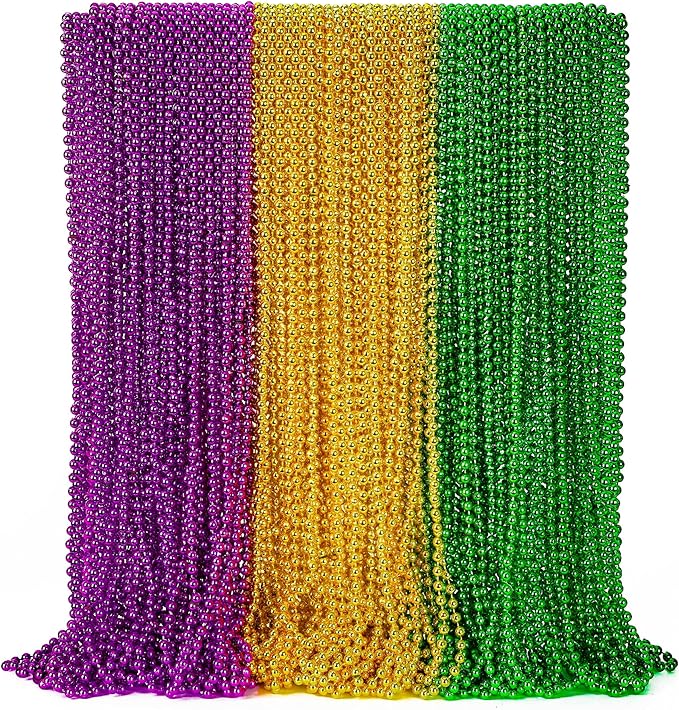 72PCS Mardi Gras Beads Throws, Mardi Gras Green Purple Gold Metallic Beads Necklaces Accessories Bulk, Mardi Gras Beads Necklace Costumes for Parade Throws Party Decorations Favor Supplies