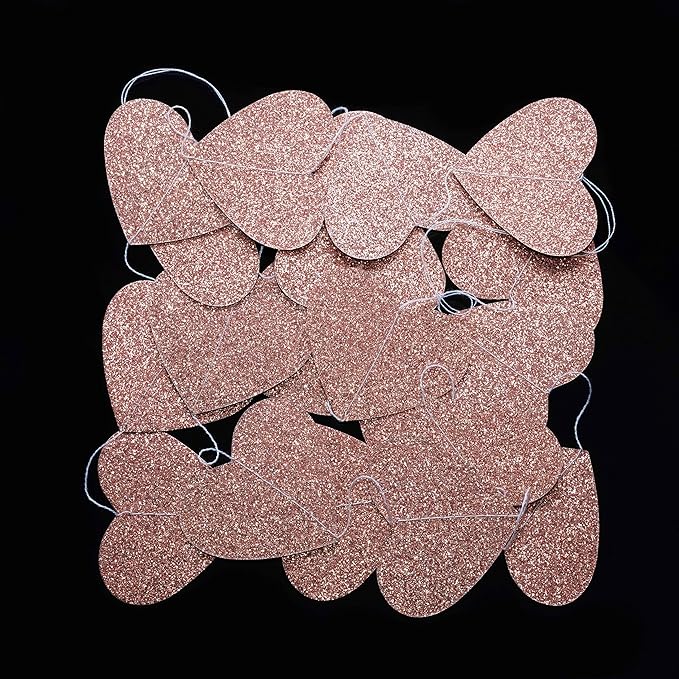 Rose Gold Valentines Love Heart Hanging Paper Garlands Decorations Wedding Bachelorette Party Ceiling Hangings Bridal Shower Engagement Party Favors, 26ft
