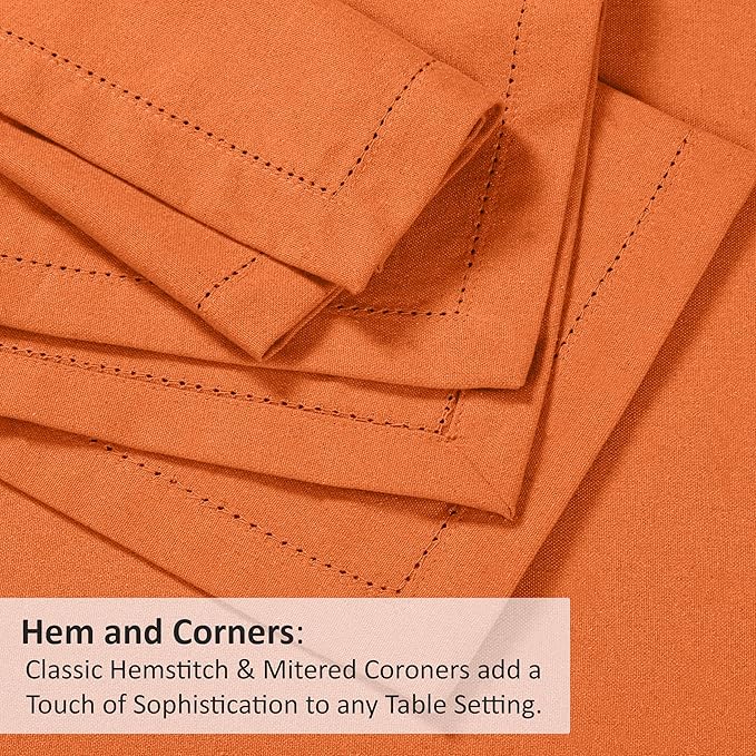 Ruvanti Premium Linen Napkins Set of 4-20x20 Inch, Classic Hemstitch, Mitered Corner Cloth Napkins ‎‎- Soft, Elegant Dinner Napkins Cloth Washable for Weddings, Parties, Everyday Use - Fall/Orange