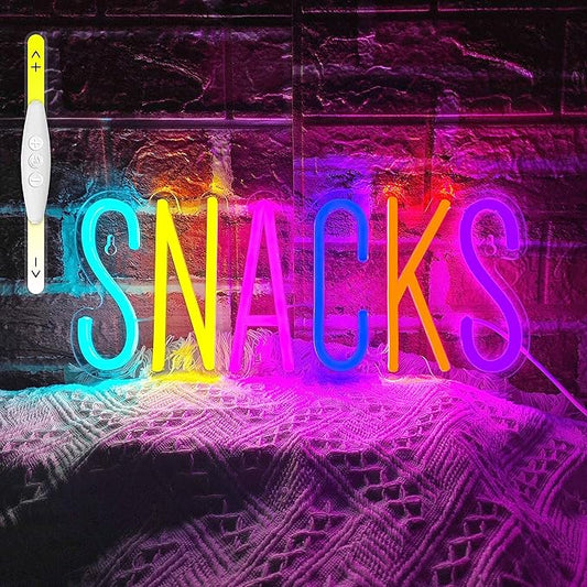 Snacks Neon Sign,Snack Bar Sign for Art Wall Decor,Cake Candy Shop Snack Stall Mancave Coffee Bars,Dimmable USB Powered Colorful Snacks Neon Light Sign
