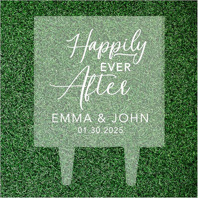 Andaz Press Happily Ever After Couple Name Custom Wedding Cake Topper, Acrylic Square Personalized Couple Cake Topper