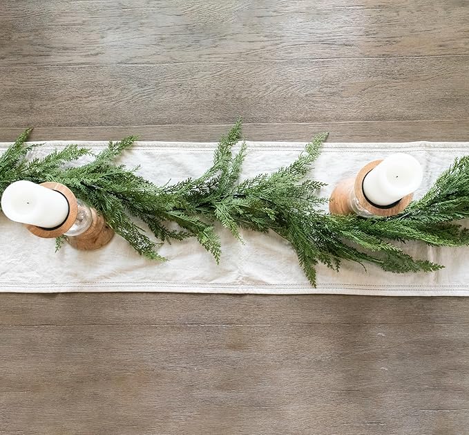 6ft Real Touch Cedar Garland Artificial Realistic 6 ft, Faux Cedar Garland Realistic, Realistic Christmas Garland for Mantle, Stairs, Table, Fireplace Real Touch Garlands Fireplace