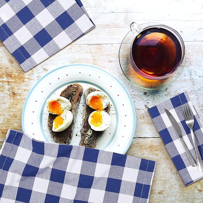 LFH Home 100% Cotton Cloth Reusable Dinner Napkins Set of 12 Washable Soft Decorative Buffalo Plaid Gingham and Checkered Table Napkins for Holidays Wedding Farmhouse Decor 18x18 Inch - Blue & White