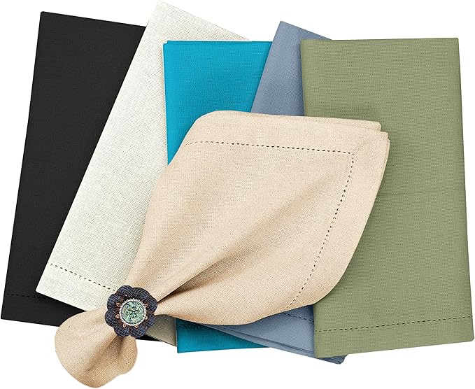 Ruvanti Premium Linen Napkins Set of 12-20x20 Inch, Classic Hemstitch, Mitered Corner Cloth Napkins - Soft, Elegant Dinner Napkins Cloth Washable for Weddings, Parties, Everyday Use - Multi Color