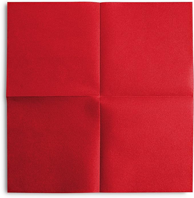 Linen-Feel Colored Paper Napkins - Decortive Cloth-Like RED Luncheon Napkins - Soft And Absorbent. For Kitchen, Party, Wedding, Dinner Or Any Occasion. (Pack of 50)