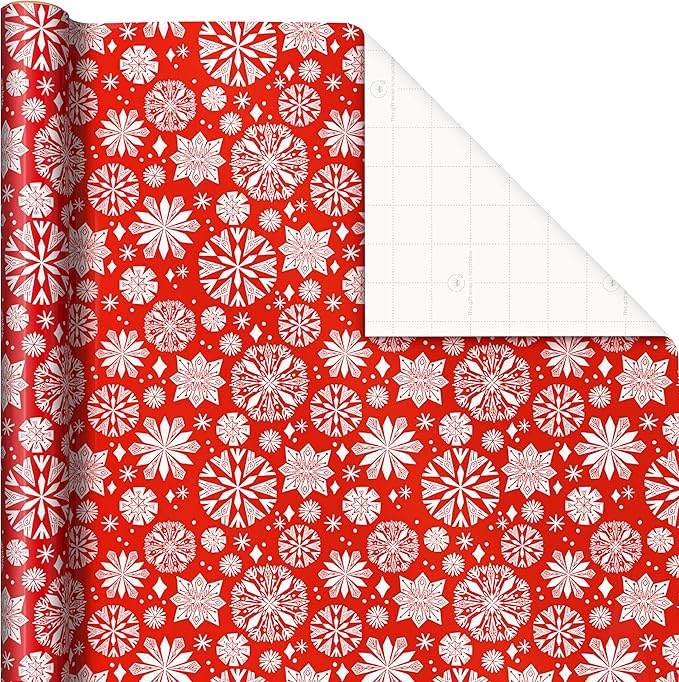 Hallmark Christmas Wrapping Paper with Cutlines on Reverse (3 Rolls: 120 Sq. Ft. Total) Winter City Scene, Rustic Snowflakes on Red, Nutcrackers with Foliage