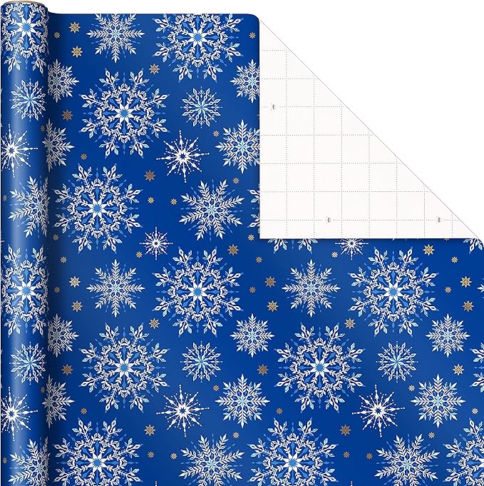 Hallmark Christmas Wrapping Paper Rolls - Navy Blue and Gold Stars, Snowflakes, Winter Galaxy Gift Wrap Paper (3 Rolls: 120 sq. ft. ttl.) for Holiday Parties, Hanukkah, Winter Weddings